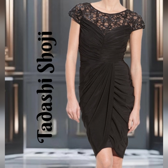 Tadashi Shoji Dresses & Skirts - Tadashi Shoji Womens Formal Ruched Jersey Illusion Bodice Sheath Dress Sz M